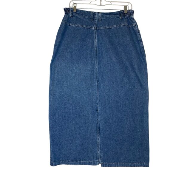 Vintage Lee Denim Midi Skirt Sz 16 Blue Medium Wash Elastic Waist Modest Grunge - Picture 2 of 9